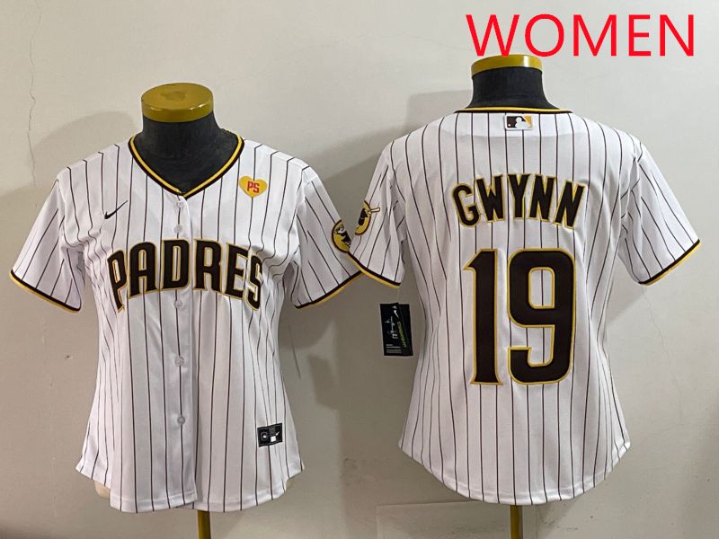 Women San Diego Padres #19 Gwynn White Stripe Game 2025 Nike MLB Jersey style 5